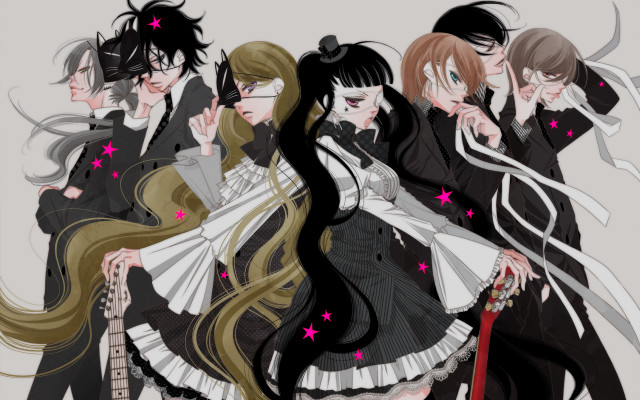 Anime girls long hair stars free wallpaper - medium preview image