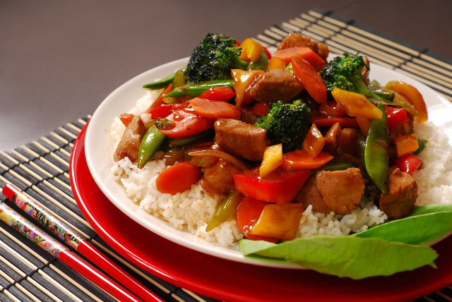 Rice vegetables chopsticks plate food free wallpaper - medium preview image