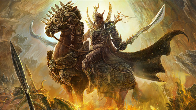 Fantasy horseback riders flames rocks free wallpaper - medium preview image