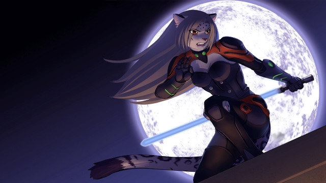 Cartoon woman sword full moon free wallpaper - medium preview image