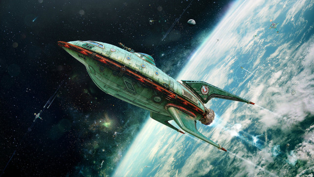 Spaceship floating planet star trek free wallpaper - medium preview image