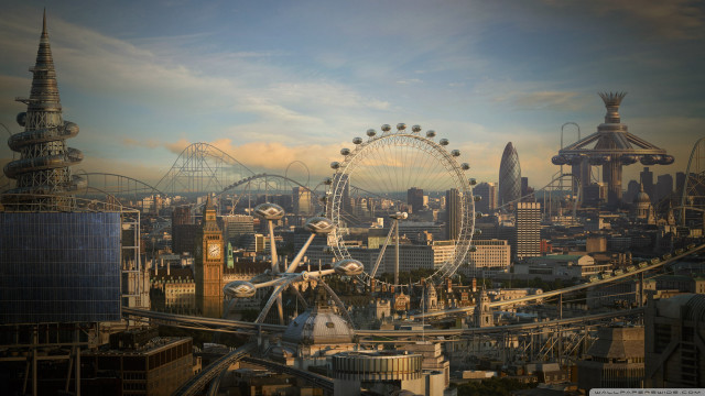 Ferris wheel city background foreground free wallpaper - medium preview image