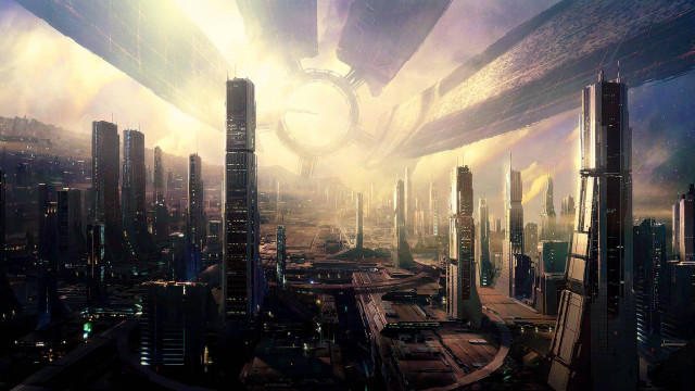 Futuristic city giant clock tower #2 free wallpaper - medium preview image