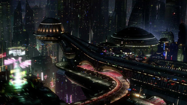 Futuristic city night lights traffic free wallpaper - medium preview image