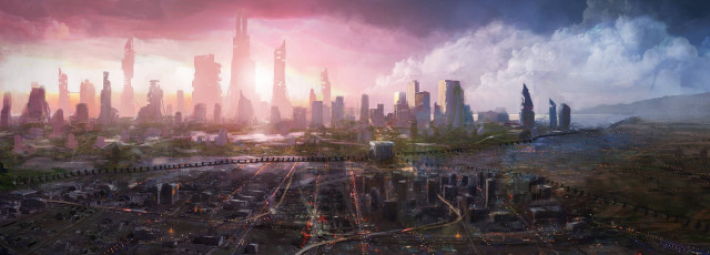 Futuristic city tall buildings traffic #4 free wallpaper - medium preview image