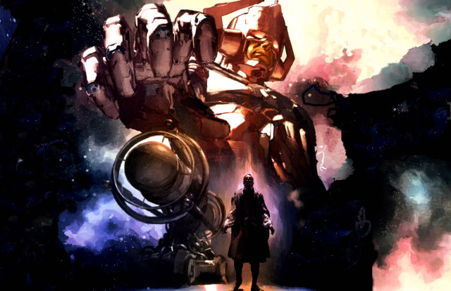 Man giant robot space clouds free wallpaper - medium preview image