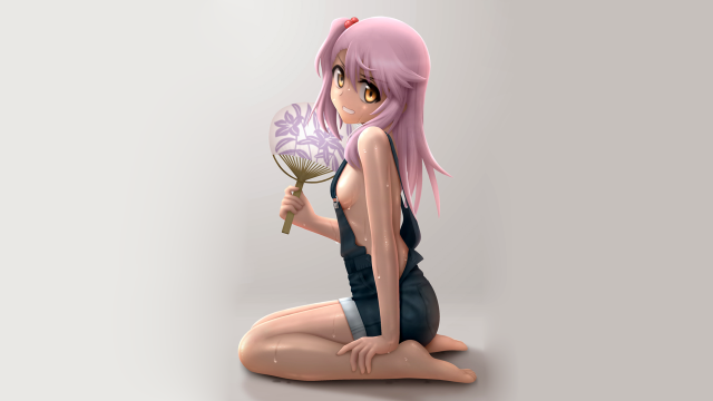 Pink hair woman sitting fan free wallpaper - medium preview image