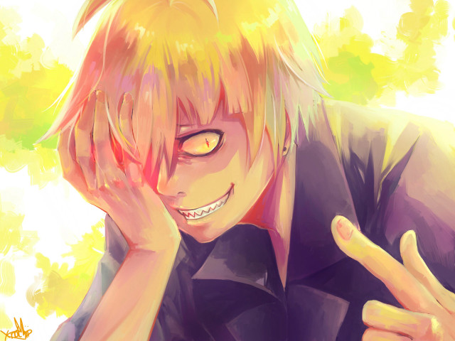 Blonde man pointing grimdark anime free wallpaper - medium preview image
