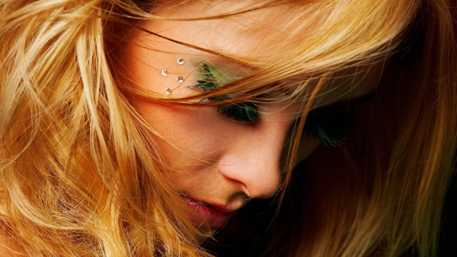 Woman blonde hair green leaf free wallpaper - medium preview image