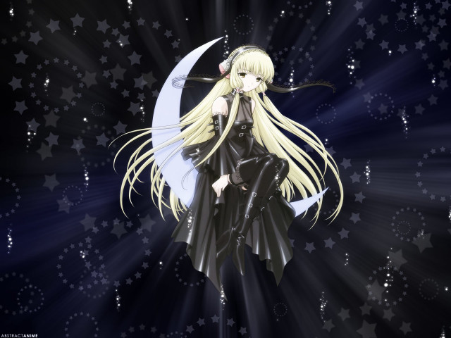 Anime girl moon stars black free wallpaper - medium preview image