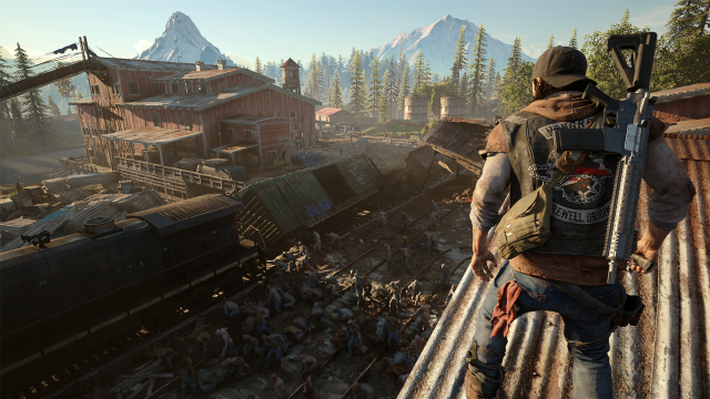 Man roof train yard mountain free wallpaper - medium preview image