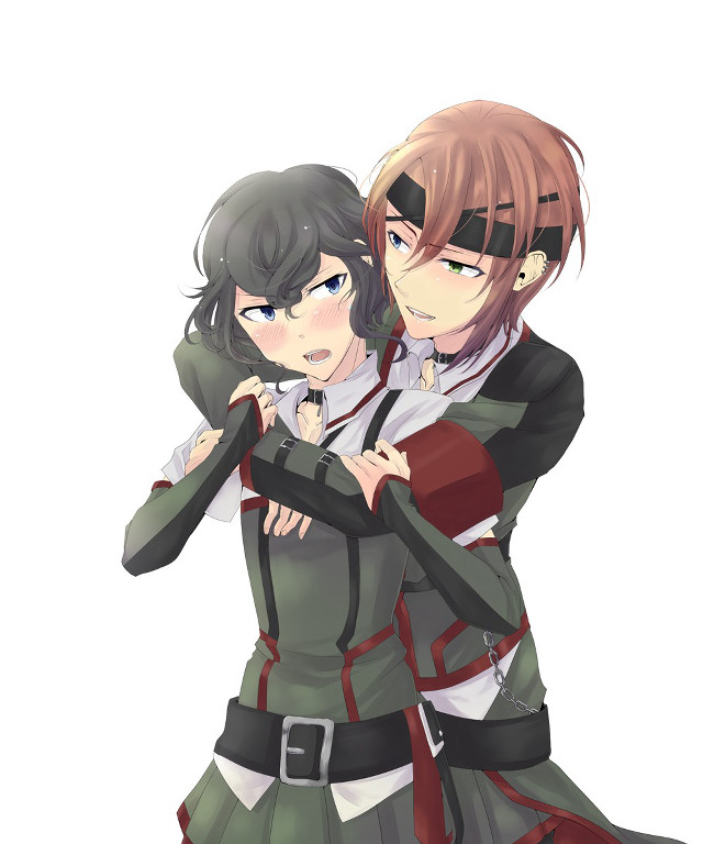 Anime characters hugging arms around free wallpaper - medium preview image