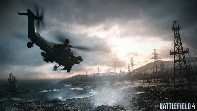 Helicopter over ocean cloudy sky free wallpaper - medium preview image