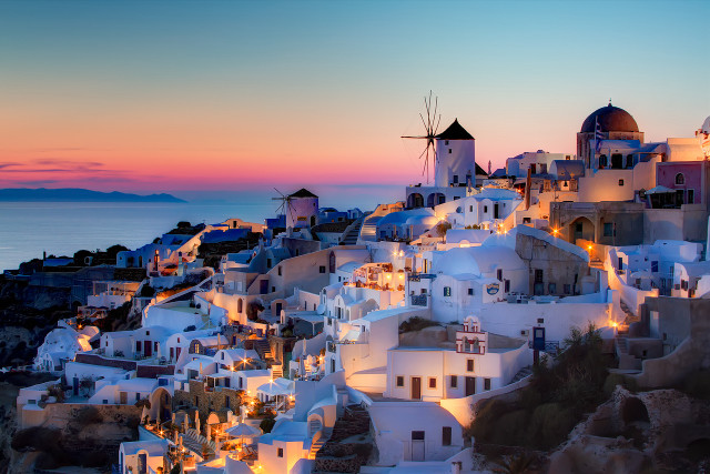 Town windmill sunset view scenery free wallpaper - medium preview image