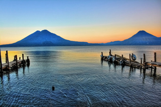 Water mountain dock boat scenery free wallpaper - medium preview image