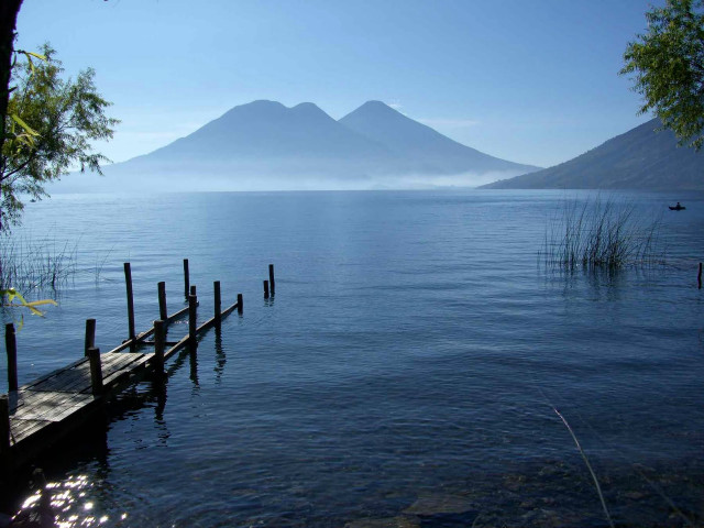 Dock lake mountain boat water free wallpaper - medium preview image