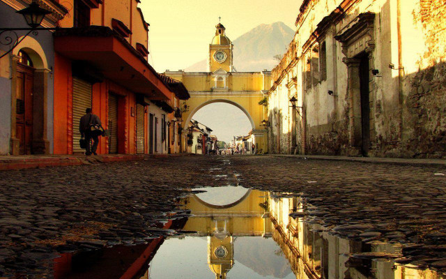 Street clock tower puddle water #2 free wallpaper - medium preview image