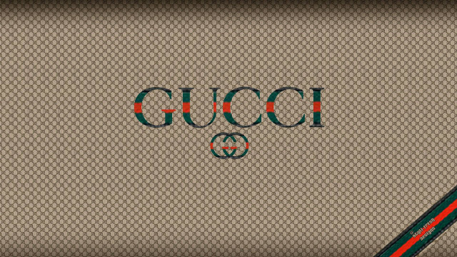 Gucci logo tan background red free wallpaper - medium preview image