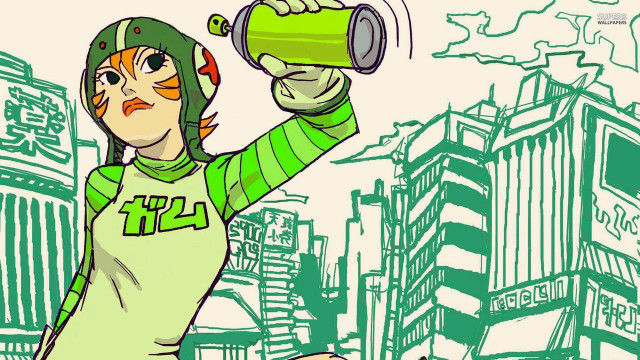 Woman green hat cup cyberpunk free wallpaper - medium preview image