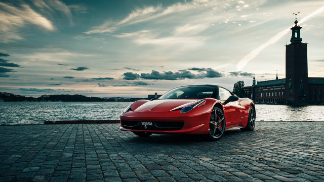 Red sports car brick road #14 free wallpaper - medium preview image