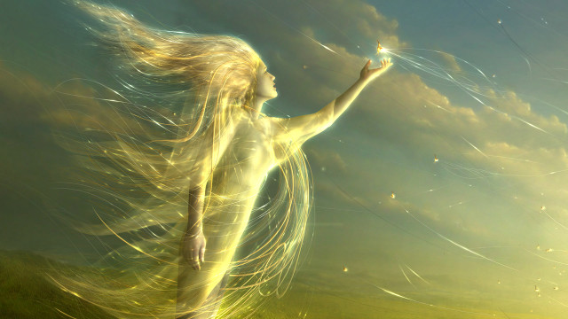 Woman kite flying hair sky free wallpaper - medium preview image