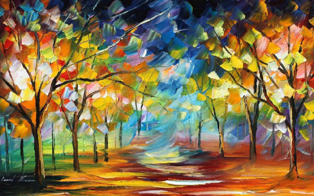 Colorful forest trees road painting #2 free wallpaper - medium preview image