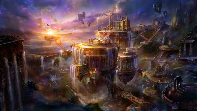 Futuristic city skyline buildings clouds free wallpaper - medium preview image