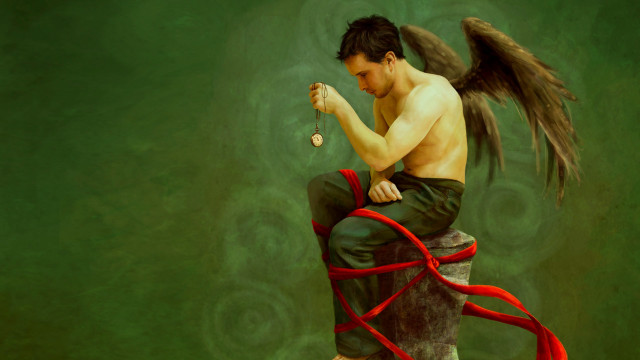 Man sitting post bird flying free wallpaper - medium preview image