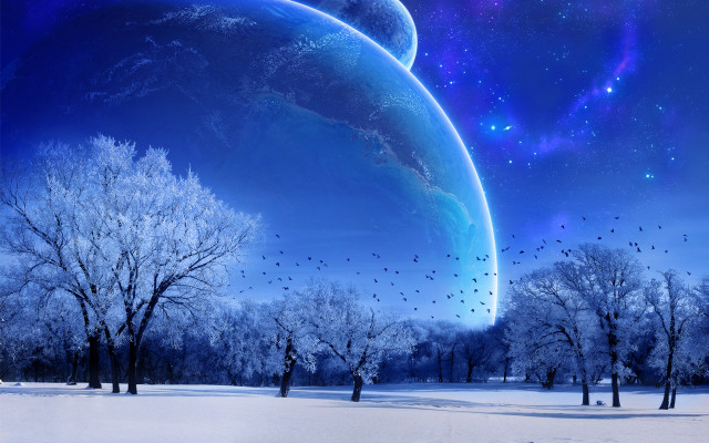 Blue planet stars birds snow #7 free wallpaper - medium preview image
