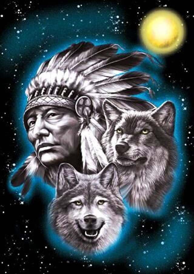 Native american chief wolves full free wallpaper - medium preview image