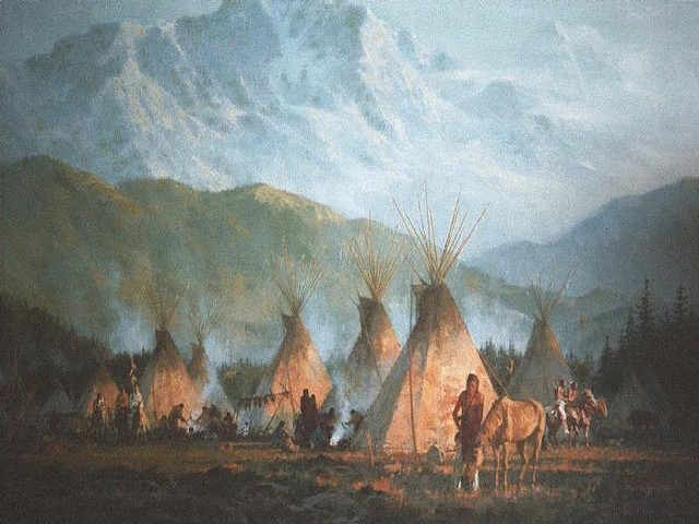 Native american village horse teepee free wallpaper - medium preview image