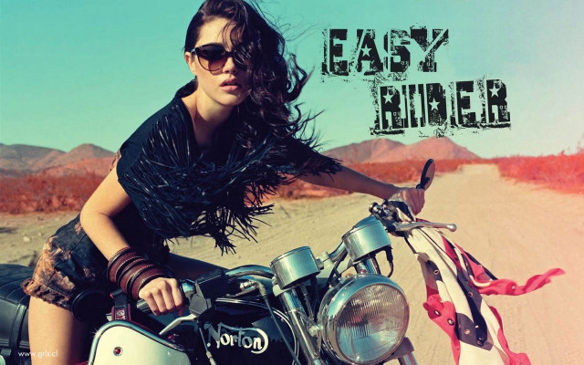Woman sitting motorcycle desert easy #2 free wallpaper - medium preview image
