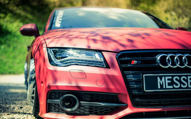 Red car parked road forest #3 free wallpaper - medium preview image