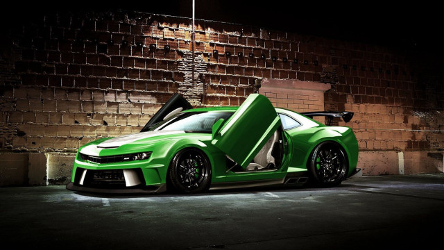 Green sports car brick room free wallpaper - medium preview image