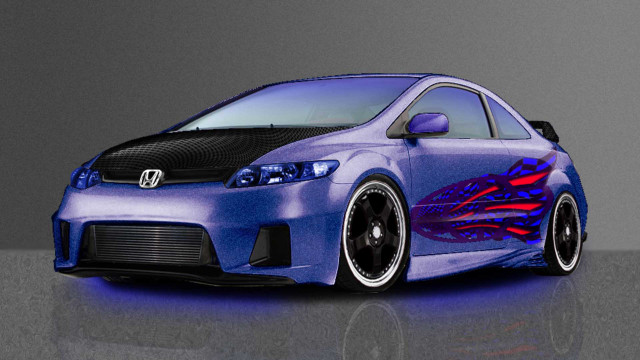 Blue car red flame hood free wallpaper - medium preview image