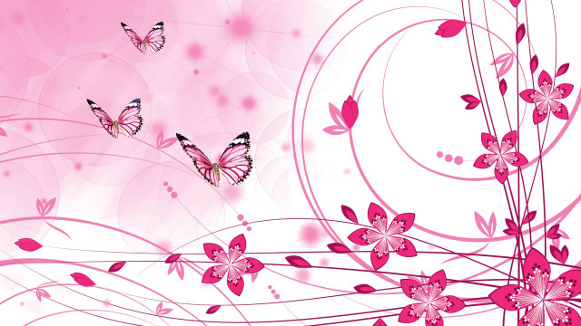 Pink background butterflies swirling flowers free wallpaper - medium preview image