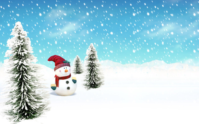 Snowman red hat scarf snow free wallpaper - medium preview image