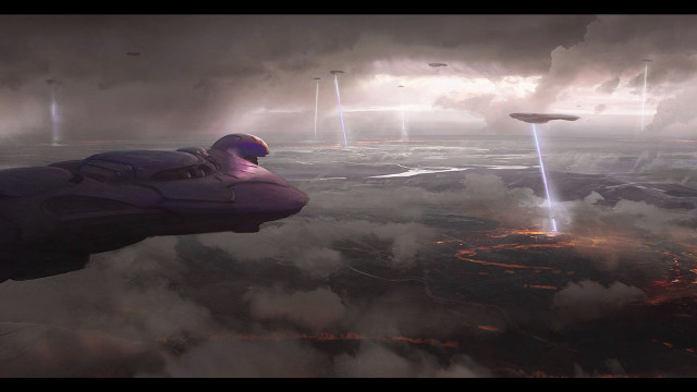 Futuristic space station smoke rockets free wallpaper - medium preview image