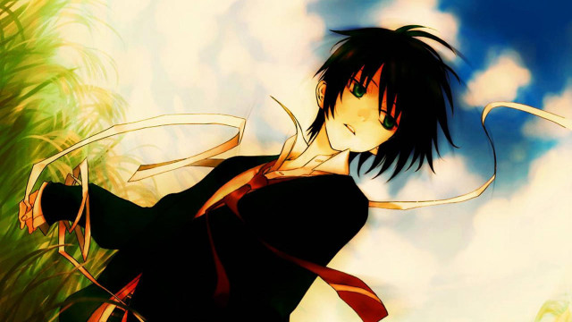 Anime black hair red tie free wallpaper - medium preview image