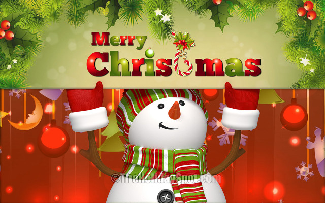 Snowman holding cup merry christmas free wallpaper - medium preview image