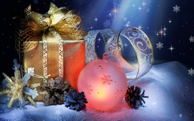 Christmas present lit ball snow free wallpaper - medium preview image