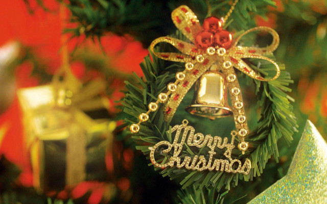 Christmas ornament bell bow hanging free wallpaper - medium preview image