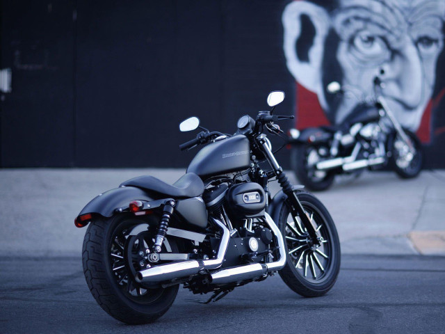 Motorcycle parked wall painting side free wallpaper - medium preview image