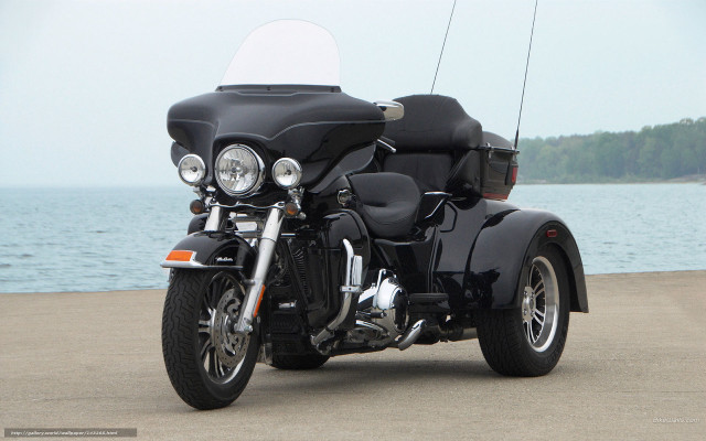 Black motorcycle road water trees free wallpaper - medium preview image