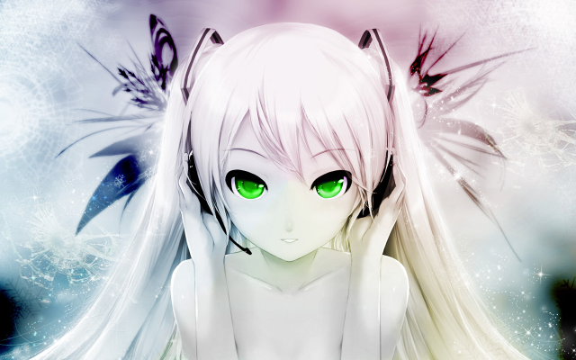 Green eyed white haired winged free wallpaper - medium preview image