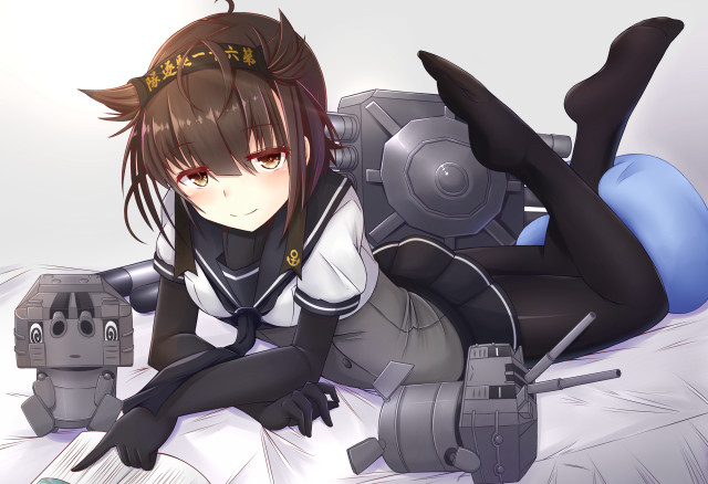 Woman bed gun hands lying free wallpaper - medium preview image