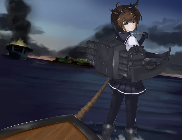 Anime girl boat demon head free wallpaper - medium preview image