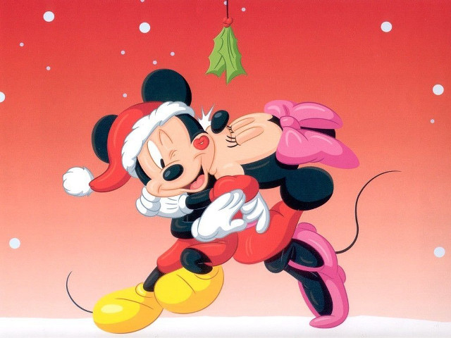 Mickey minnie kissing snow christmas free wallpaper - medium preview image