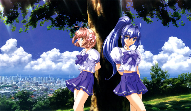 Anime girls tree field city free wallpaper - medium preview image