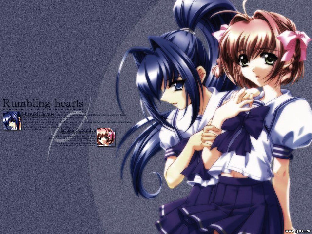Anime girls hugging caption image free wallpaper - medium preview image